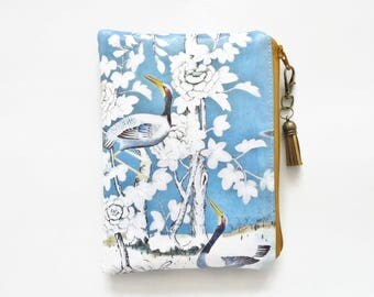 Waterproof pouch, zipper wallet, wipe clean bag, Chinoiserie , chinoise blue