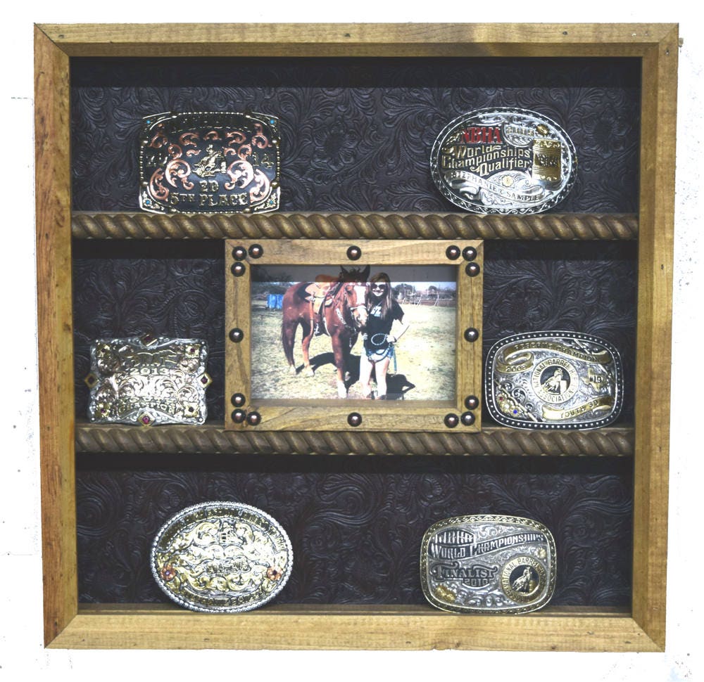 Belt Buckle Display Case With 5x7 Picture Frame Trophy