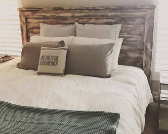 Bohemian, Festival Barndoor Headboard-- faded brown + faux salvage wood look on back- Rustic Wood Headboard- Custom Sizes- Full ,Twin, Queen