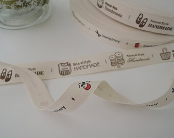 4 Yards of Cotton Sewing Labels. Two designs Printed Sewing Tape. 100% Natural Cotton