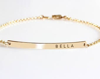 Personalized Bar Bracelet, Custom Date Bracelet, Roman Numerals Custom Name Gold bar Bracelet Nameplate, Monogram Bracelet, Bridesmaid gift