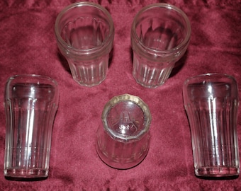 Set of 5 - Hazel Atlas Pressed Ware Fountain Tumblers - Cola Line