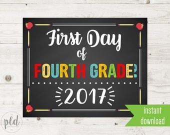 First Day of Fourth Grade Sign Printable - 1st Day of Fourth Grade Sign - First Day of School Sign - Chalkboard Sign - Instant Download