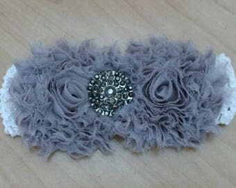 Baby Girl Headband, Shabby Headband, Flower Headband, Gray Headband, Baby Hair Accessory, Baby Headband, Infant Headband, Newborn Headband