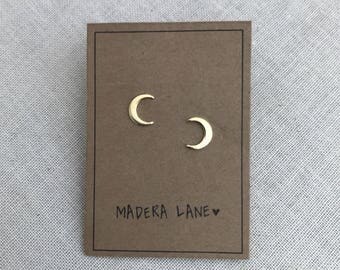 Tiny Crescent Moon Stud Earrings in Gold. Sterling Silver Posts. Moon Phase Studs. Boho Jewelry. Small Gold Stud Earrings. Gift for Her.