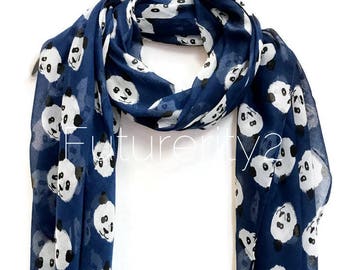 Cute Panda Navy Blue Scarf / Spring Summer Scarf / Autumn Scarf / Women Scarves / Gifts For Her / Women Scarves / Handmade Accessories