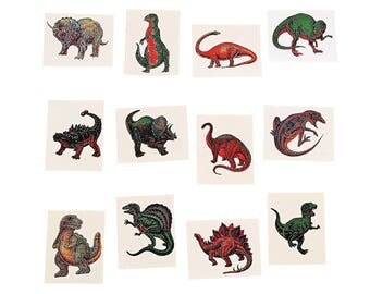 One Dozen Assorted Dinosaur Temporary Tattoos One Dozen Assorted Dinosaur Temporary Tattoos
