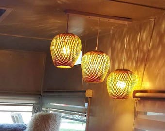 Free Shipping Natural Bamboo Pendant Light-Chandelier-Ceiling Lighting-Bar Counter Lighting-Decor Lights-Dining Room Lamp-3 PCS Lamp holders