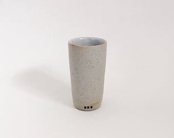 narrow unglazed cup, small minimalist ceramic cup, small porcelain + stoneware blend tumbler, simple speckled clay juice, wine, or tea cup