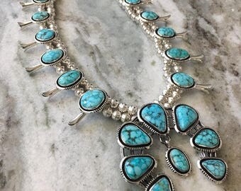 REDUCED was 2800!!!!All Natural Turquoise Mountain Squash Blossom Necklace with Shadow Box Trim Navajo