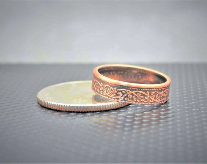 Bronze Wreath Coin Ring, India-British Coin, Bronze Ring,Coin Ring, Brown Ring,Unique BoHo Ring,Dainty Ring,Womens Coin Ring,8th anniversary
