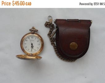 ON SALE Vintage Miyota Laser Quartz Pocket Watch/Silver Metal Pocket Watch/Leather Watch with Chain Case/Unadjusted Pocket Watch Made in Jap