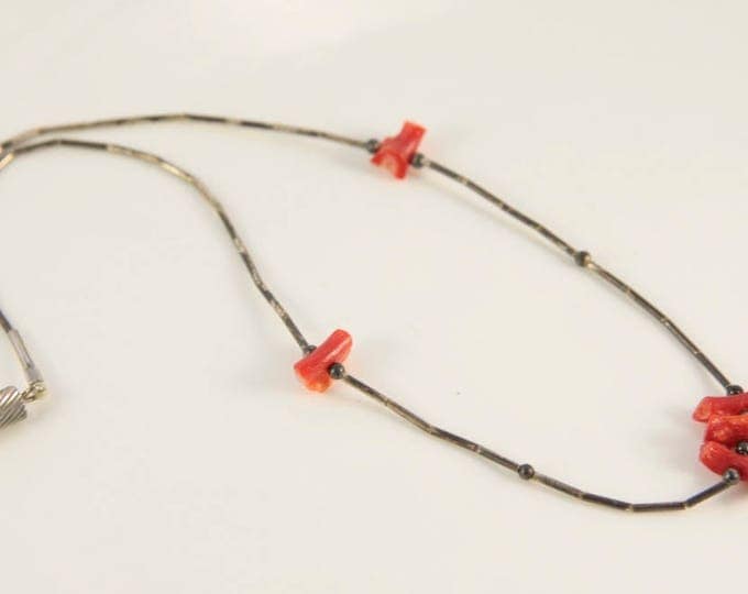 Coral Choker Chain Sterling Silver Black Red Chain Necklace Vintage Short Choker Neck Necklace Liquid Silver Choker Vintage School Girl Gift