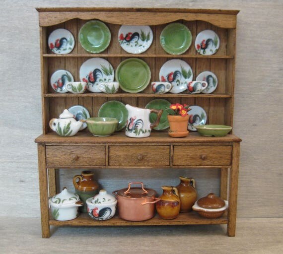 Dolls House 1/12th Scale 3 Drawer Dresser with Crockery and