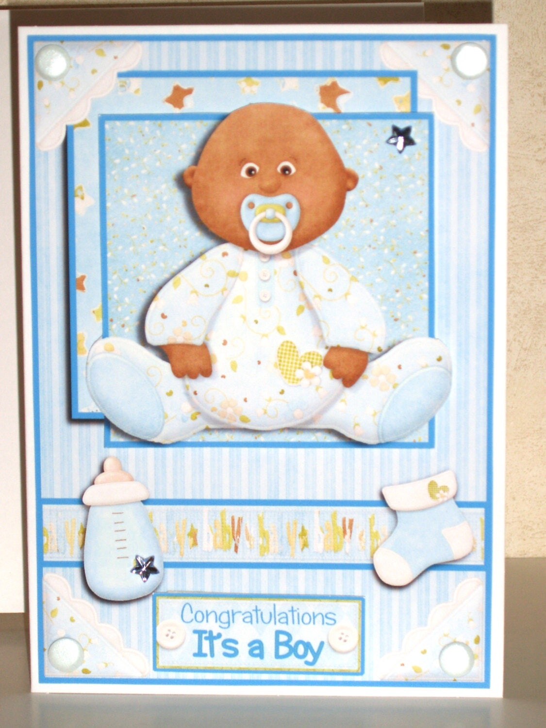 Congratulations its a Boy New Baby card cute baby in blue