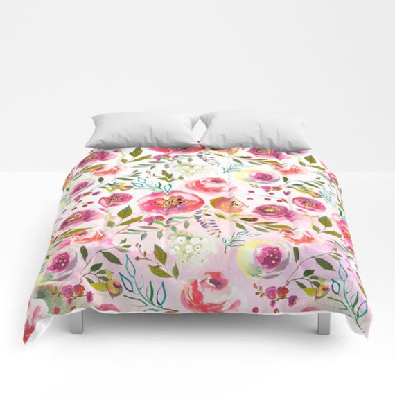 Pink Floral Duvet Cover Girls Floral Comforter king queen full