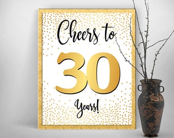 Cheers to 70 Years Party Sign Sparkle Gold Bokeh Glitter