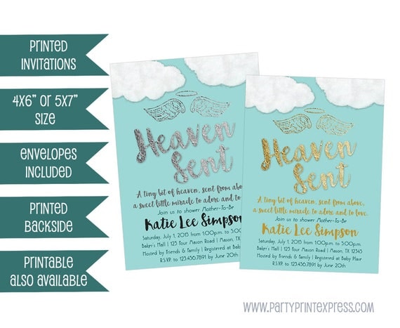 Heaven Sent Baby Shower Invitation Boy Baby Shower