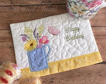 Birthday Gifts, Mug Rug, Snack Mat, Coaster, Birthday Mug Rug, Coffee Lover Gifts, Gifts for Her, Kitchen Decor, Gifts Under 25
