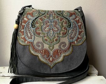 grey boho bag