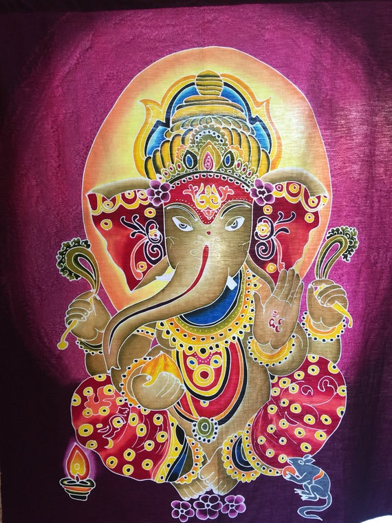 2x4 hand-painted hanging Ganesha textile for window or wall