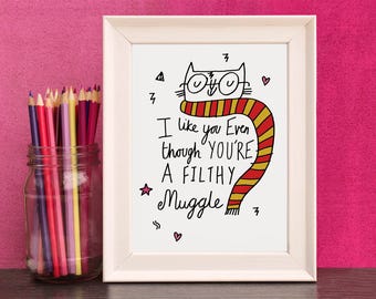 Cat Muggle Print - Free UK Delivery - Inspired By Harry Potter - A4 And A5 Print By Holly Mac Draws
