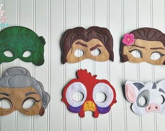 Moana inspired Masks. Moana, Maui, Tefiti, Grandma Tala, Hei Hei, Pua