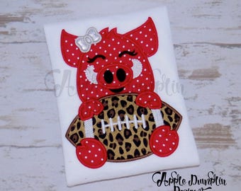 Razorback with Bow Football Mascot Applique, Machine Embroidery Design, Boy Embroidery, Arkansas Razorback, College Football, 4x4, 5x7, 6x10