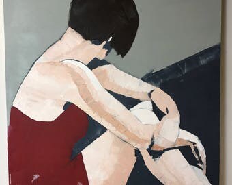 Original Oil Painting: All Wrapped in Red and Grey