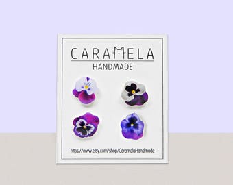 Pansy Flower SET OF 4 Stud Earrings Pansy flower earrings Post earrings Purple earrings Gift idea for her