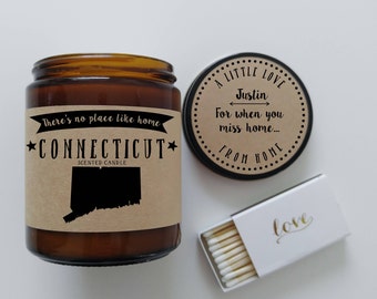 Connecticut Scented Candle Missing Home Homesick Gift Moving Gift New Home Gift No Place Like Home State Candle Gift Mothers Day Gift