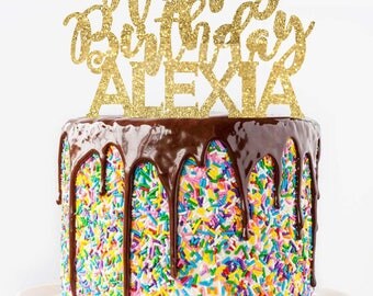 Cake Topper, Happy Birthday Cake Topper, Birthday Cake Topper, Personalized Cake Topper, Celebration Cake Topper, Glitter Cake Topper