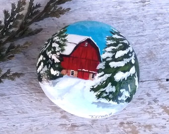 Red barn in snow | Etsy