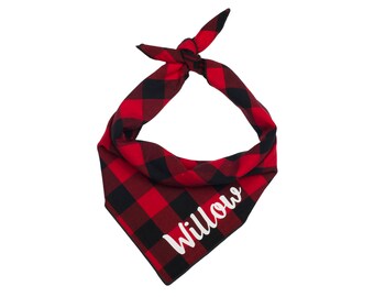 Dog Bandana Personalized, Buffalo Plaid Dog Bandana, Dog Bandana with Pets Name, Personalized Dog Bandana, Dog Clothes, Scarf For Dogs