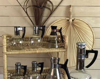 Midcentury glass carafe / decanter / silver clear midcentury carafe / small glass coffee carafe /