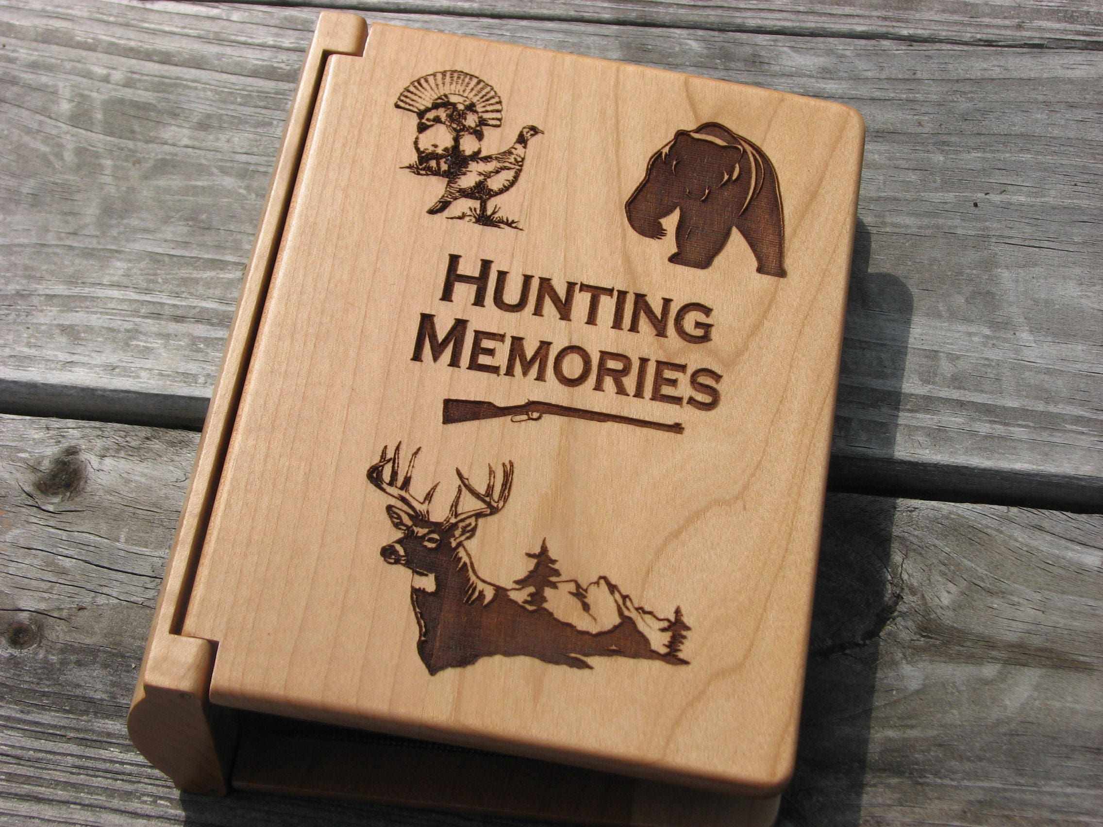 Laser Engraved Wood Photo Album Hunting Memories Album