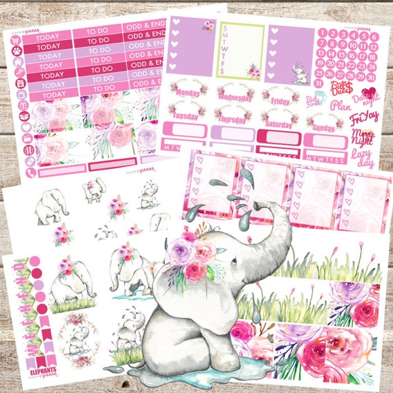 ELEPHANTS Planner STICKERS Individual Sheets sized for the