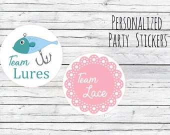 Lures Or Lace Gender Reveal Party Stickers Team Boy, Team Girl, Baby Shower Voting, Favor Tags, Labels, You Choose Size