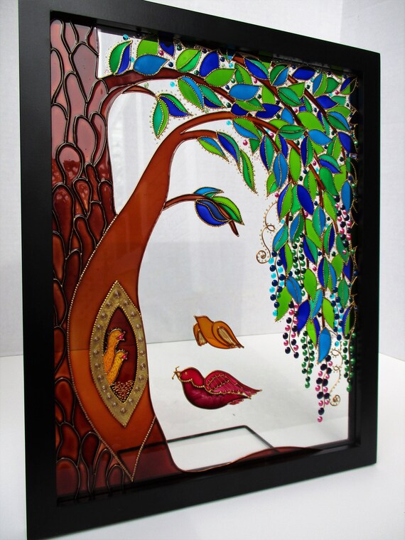 Family tree art Glass painting Wall decor Tree of life