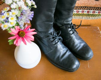 Vintage Lace Up Riding Boots | Women's size 8 | Stacked Heel | Black Leather