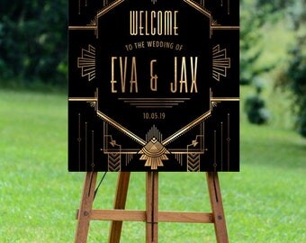 gatsby wedding welcome sign, printable welcome sign, art deco wedding, gatsby wedding, wedding printable, custom wedding sign, reception