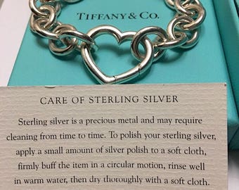 Authentic TIFFANY & CO Signed Chunky Solid Sterling Silver 925 Padlock Heart Link Toggle Bracelet 44 Grams Vintage Women's Fine Jewelry