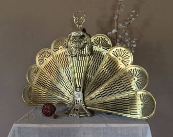 Vintage Victorian Style Fireplace Fan / Vintage Fireplace Screen / Brass Fireplace Screen / Fireplace Decor