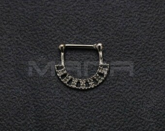 Dia Cut Square Fan Septum Clicker Piercing, 16 Gauge Silver Clicker Septum / Daith Ring, Clicker, Daith, H 14