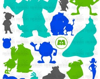 Monsters Inc - Disney Inspired Characters Silhouette - Kids Room - Digital File - Cutting File in Svg png eps dxf & jpg - Silhouette files