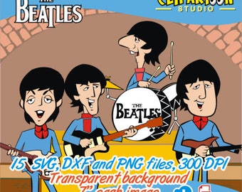 The Beatles set of 15 SVG, DXF and PNG cliparts, instant download. use in invitations, decorations, cutting machines, etc