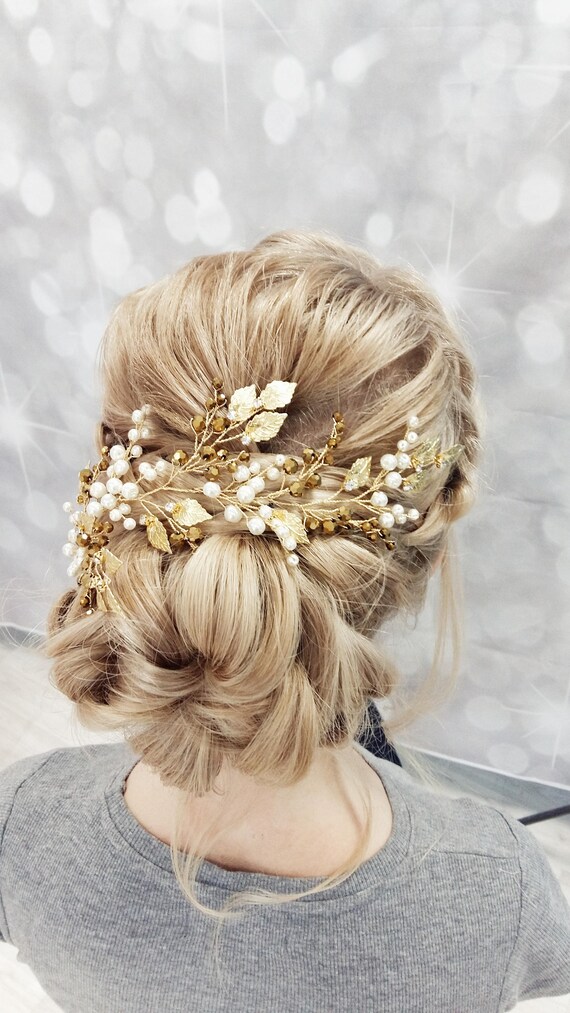 Ivory Gold Bridal hair piece Gold Bridal headpiece Gold