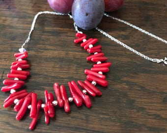 Silver coral necklace - necklace earrings 925 sterling silver beads