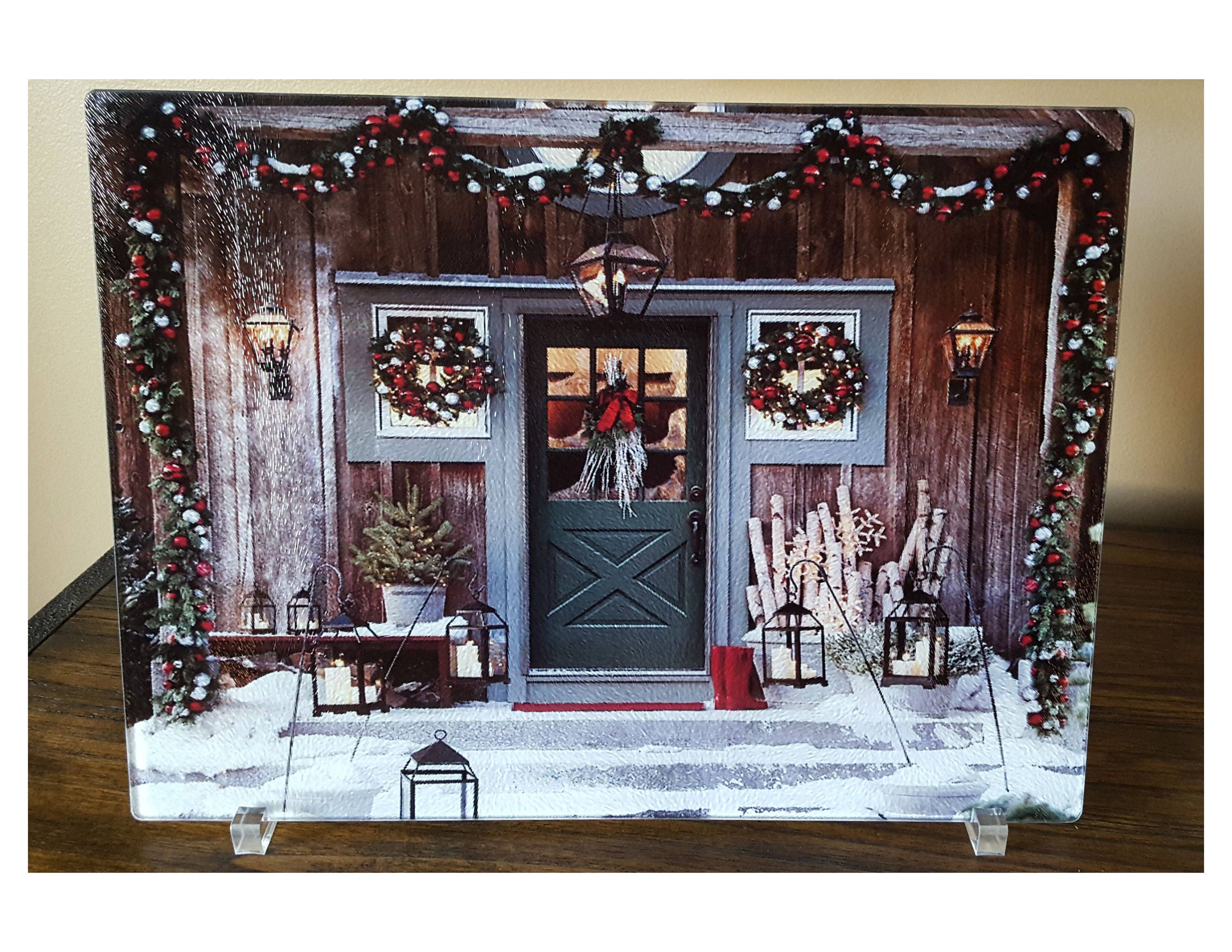 Glass Cutting Board Home For The Holidays Christmas