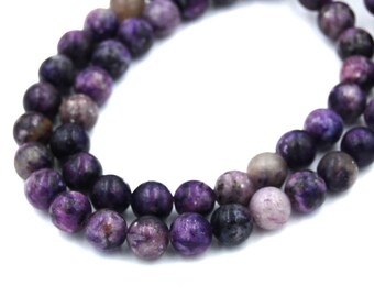 Two 15.5" strands, Purple Mica Beads Round Lepidolite 8mm